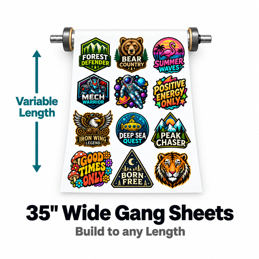 Rolling DTF Gang Sheet 35" wide by any length 