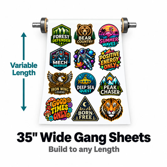 Rolling DTF Gang Sheet 35" wide by any length 